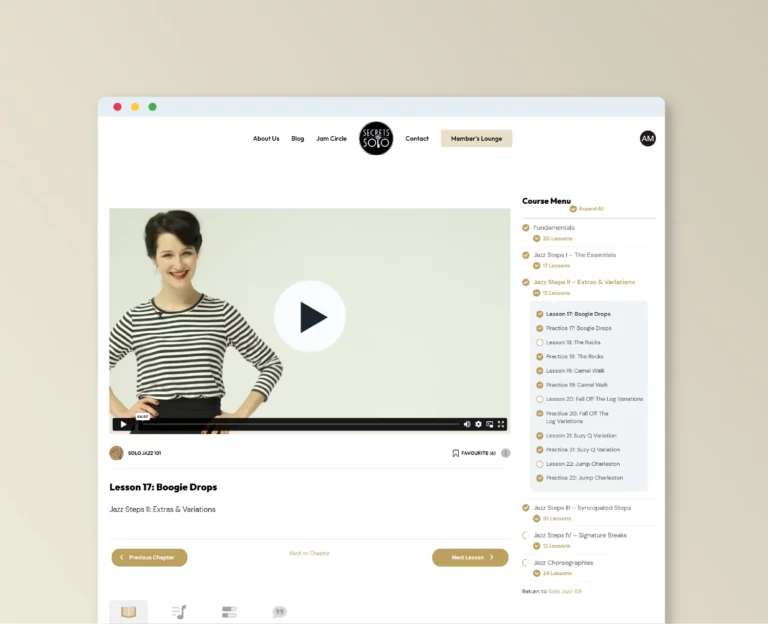 secrets of solo online dance course in browser graphic